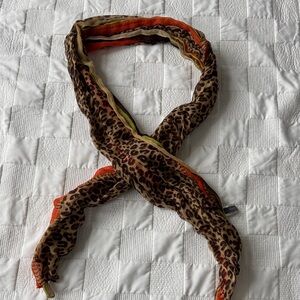 Suzy Shier Leopard Print Scarf with Orange and Green Accents
